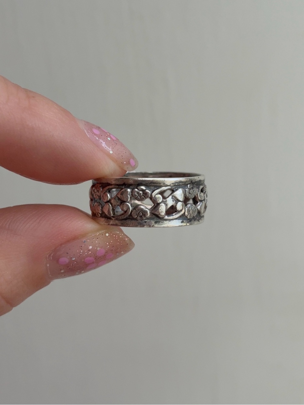 Sterling Silver Antique Floral Vine Filigree Openwork Band Ring - Picture 4 of 9